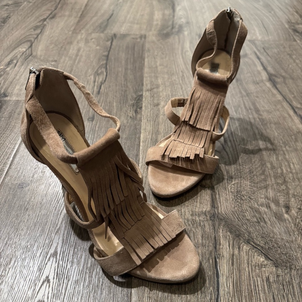INC International Concepts Women's Sayge Fringe Heels Size 8.5 Women Tan Brown